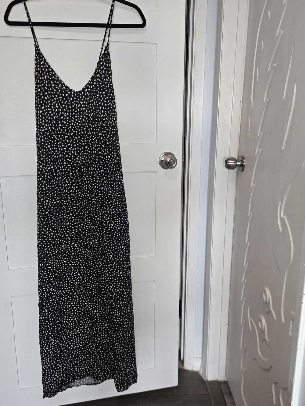 Old Navy Black Maxi Slip Dress with White Dot Print